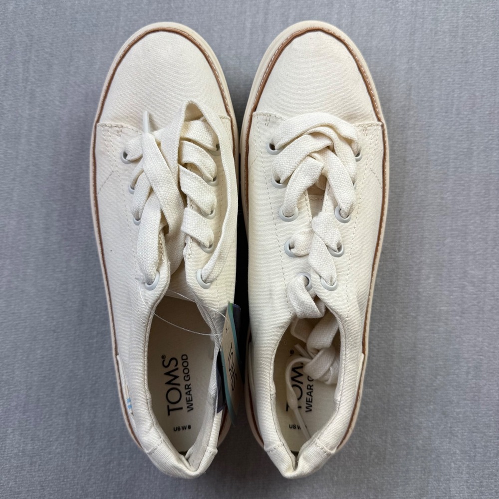 TOMS Alex Birch Canvas Sneakers Womens Size 8 Cream Low Top Lace Up 10016403